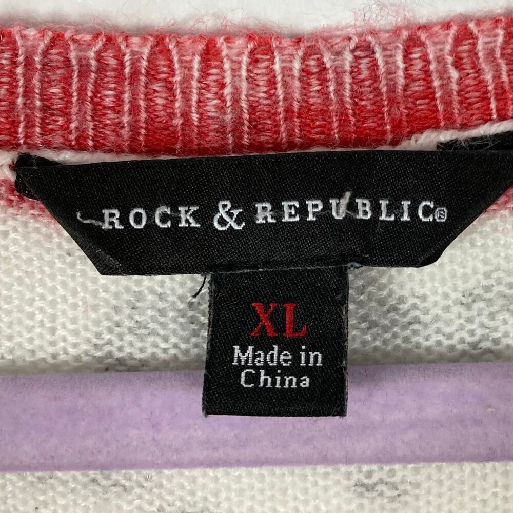 NWOT ROCK & REPUBLIC Sweater XL American USA Flag Crewneck Long Sleeve Acrylic - Picture 5 of 11